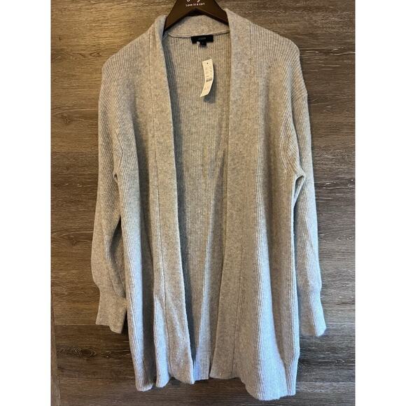 J Crew Small Cardigan Gray Merino Wool Blend Open Front Long Balloon Sleeve NEW - Picture 1 of 8
